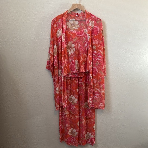 Vintage Josie Natori 3 Piece Lingerine Pajama Set Sheer - Picture 1 of 12